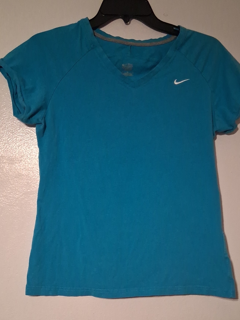 Nike Women's Teal V-Neck Short Sleeve Tee with White Swoosh